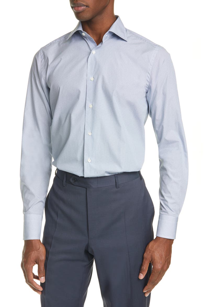 Trim Fit Geometric Dress Shirt, Main, color, BLUE