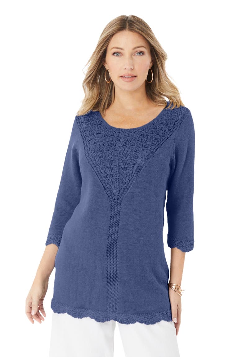 Lace Knit Pullover Sweater, Main, color, DARK BLUE
