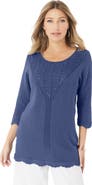 Roaman's Lace Knit Pullover Sweater