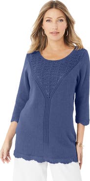 Roaman's Lace Knit Pullover Sweater