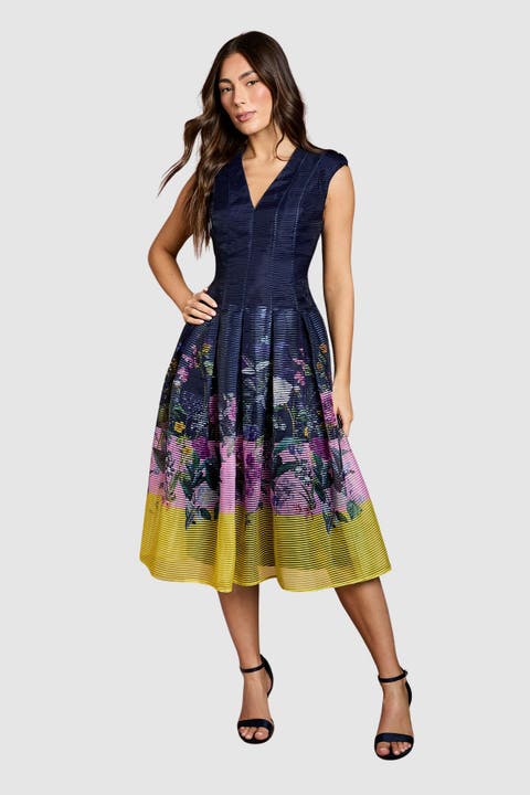 Burnout Organza Drop Waist Midi Dress