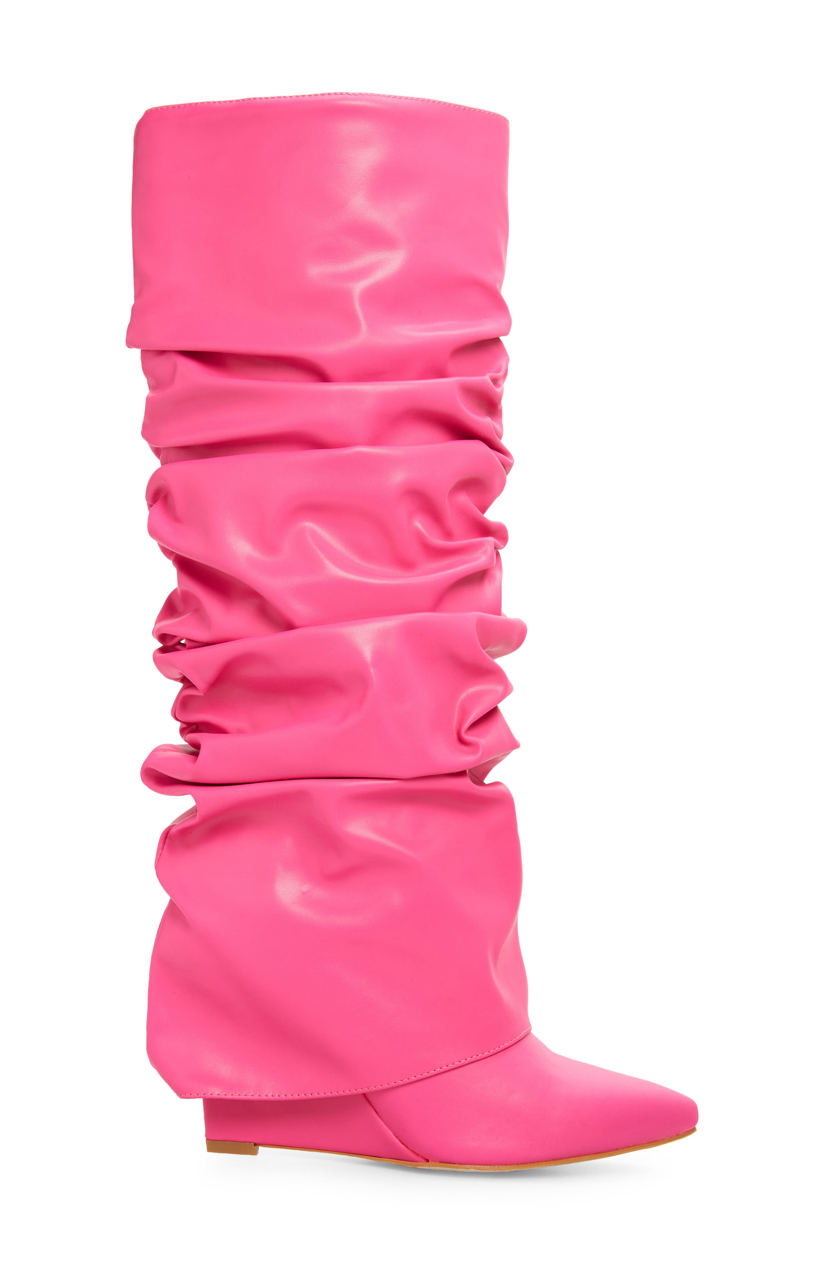 Zumma Foldover Slouch Pointed Toe Wedge Boot, Alternate, color, PINK