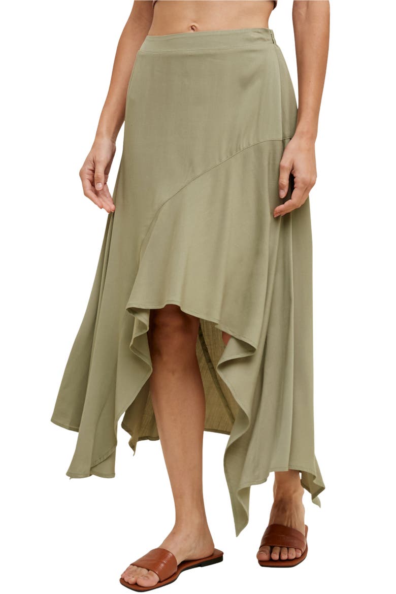 Asymmetric Midi Skirt, Alternate, color, OLIVE