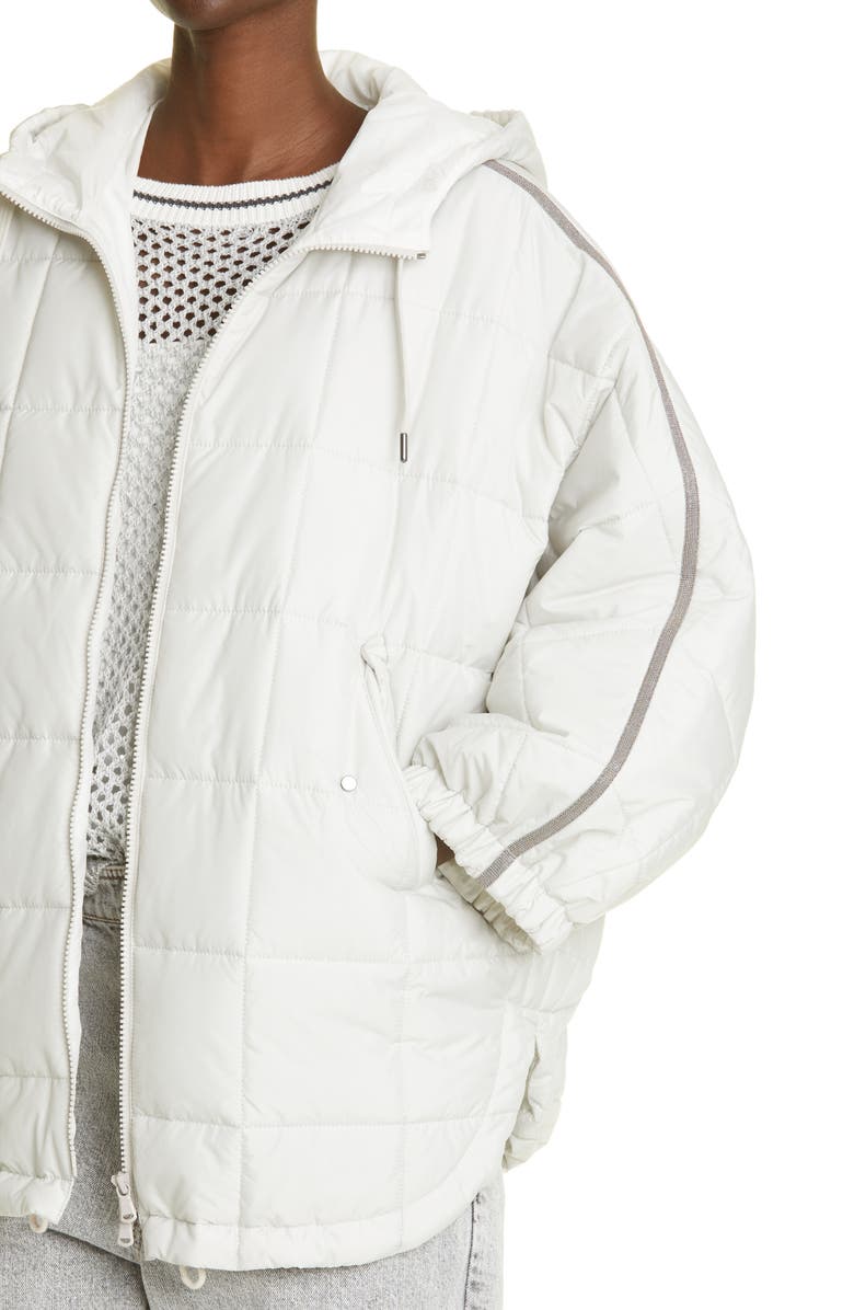 Brunello Cucinelli Monili Stripe Quilted Hooded Jacket, Alternate, color, 