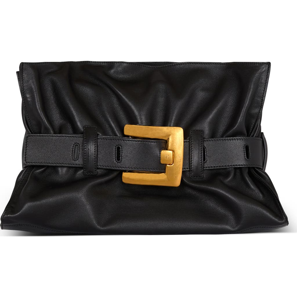 Balmain Anthem Medium Buckle Shoulder Bag In Calfskin In Black
