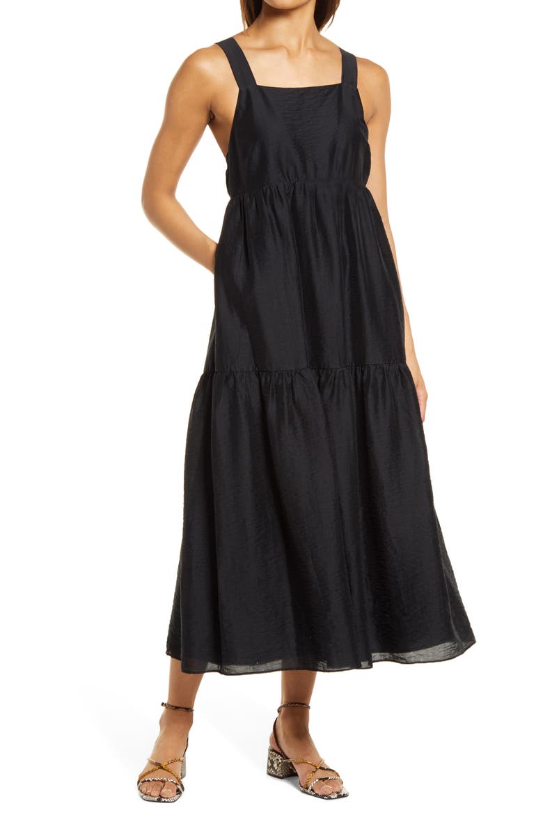 Halter Neck Tiered Maxi Dress, Main, color, BLACK