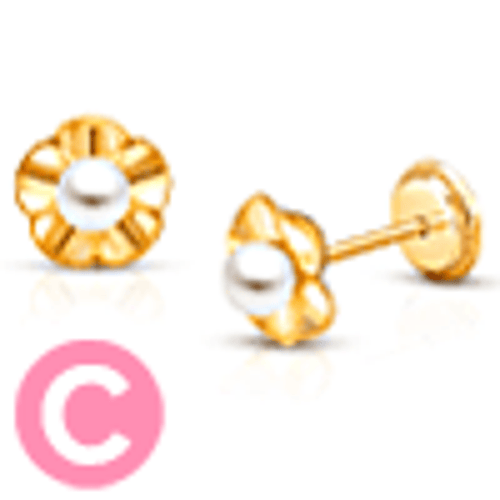 Tiny Blessings 14k Gold Ruffled Petals With Pearl Studs Screw Back Earrings In Gold