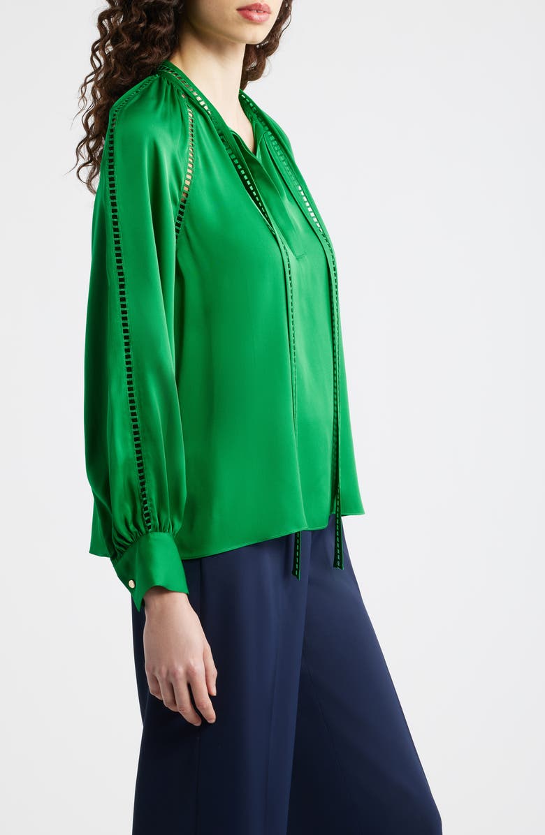 Elie Tahari The Angie Tie Neck Stretch Silk Top, Alternate, color, Green Lark