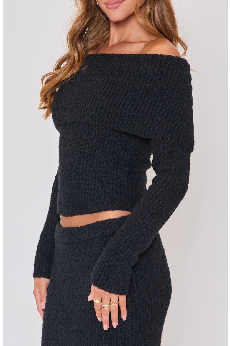 Ruby Foldover Off the Shoulder Rib Sweater, Alternate, color, BLACK