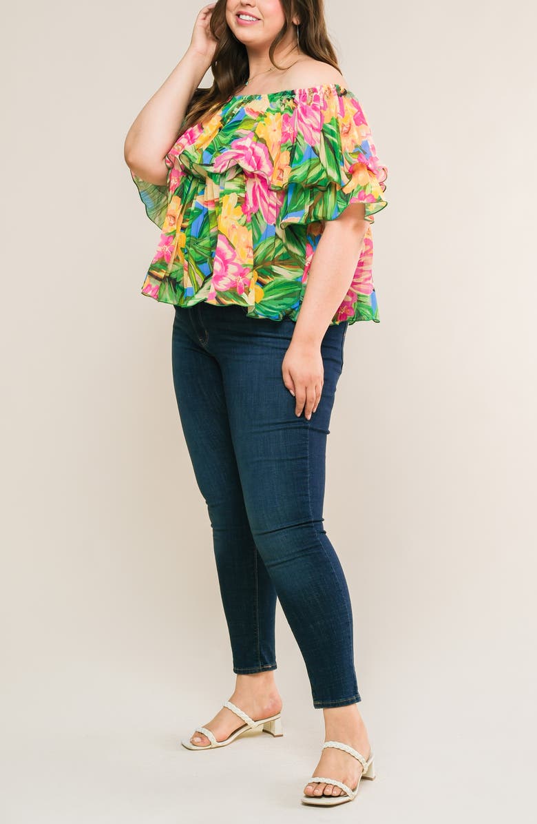 FLYING TOMATO Off-the-Shoulder Top, Alternate, color, Blue Green