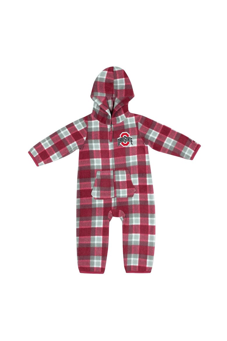 Infant Colosseum Scarlet/Gray Ohio State Buckeyes Farays Plaid Full-Zip Hoodie Jumper, Main, color, Scarlet