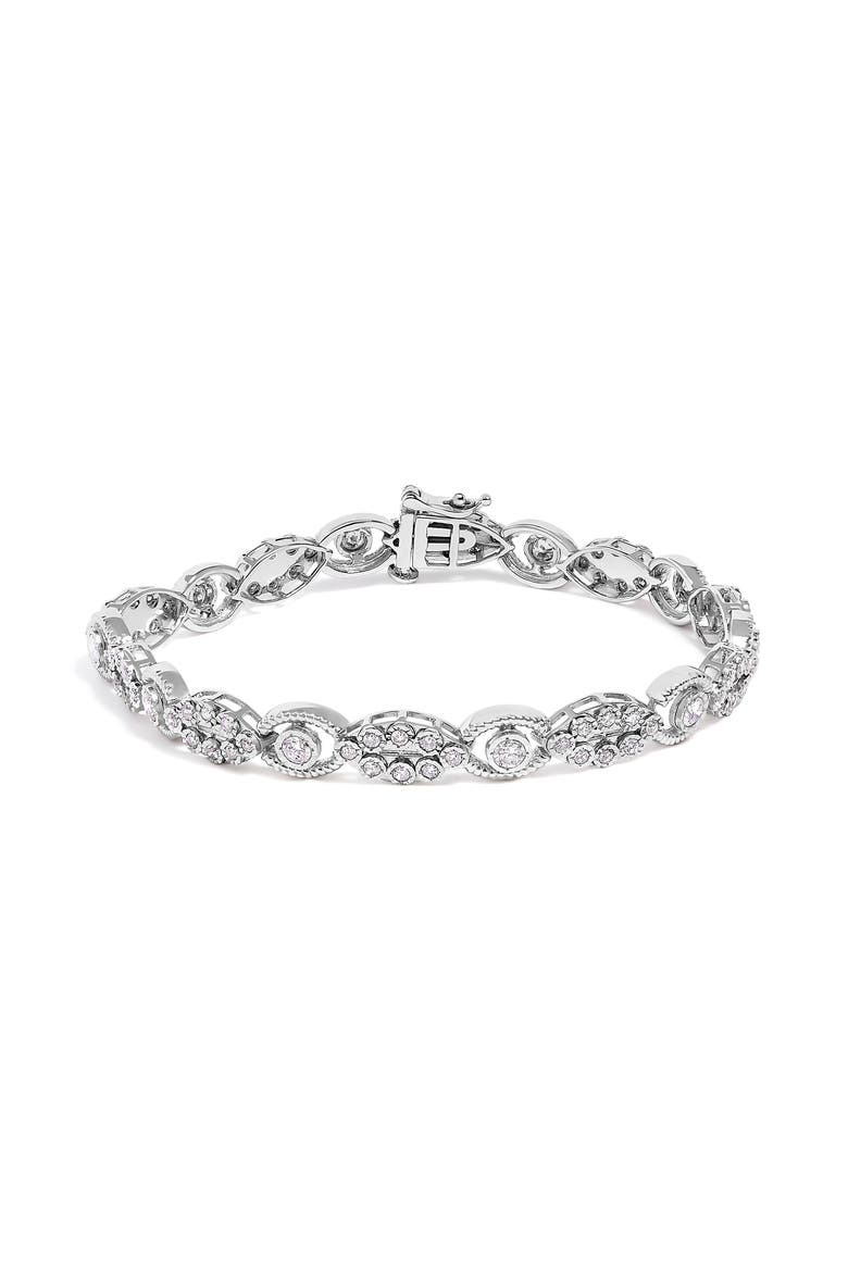 10K White Gold 2.0 Cttw Diamond Milgrain Cluster Link Bracelet, Main, color, White Gold