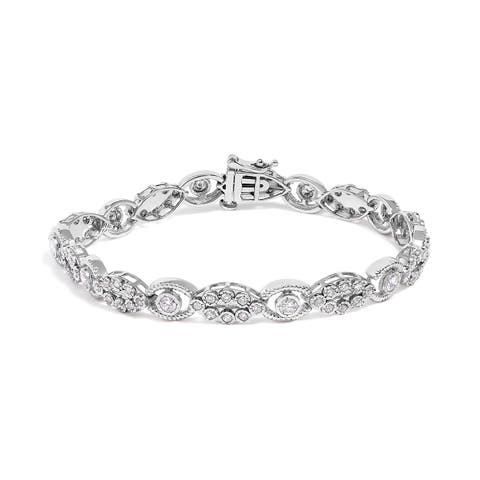 10K White Gold 2.0 Cttw Diamond Milgrain Cluster Link Bracelet