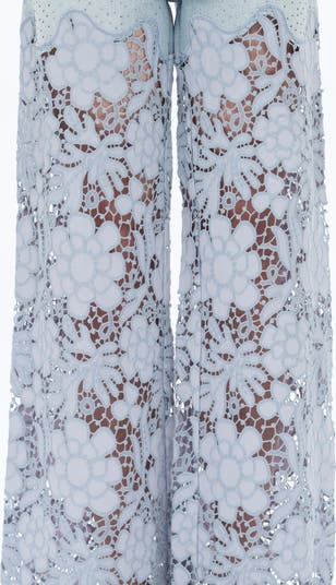High Waist Crystal Embellished Lace Leg Jeans