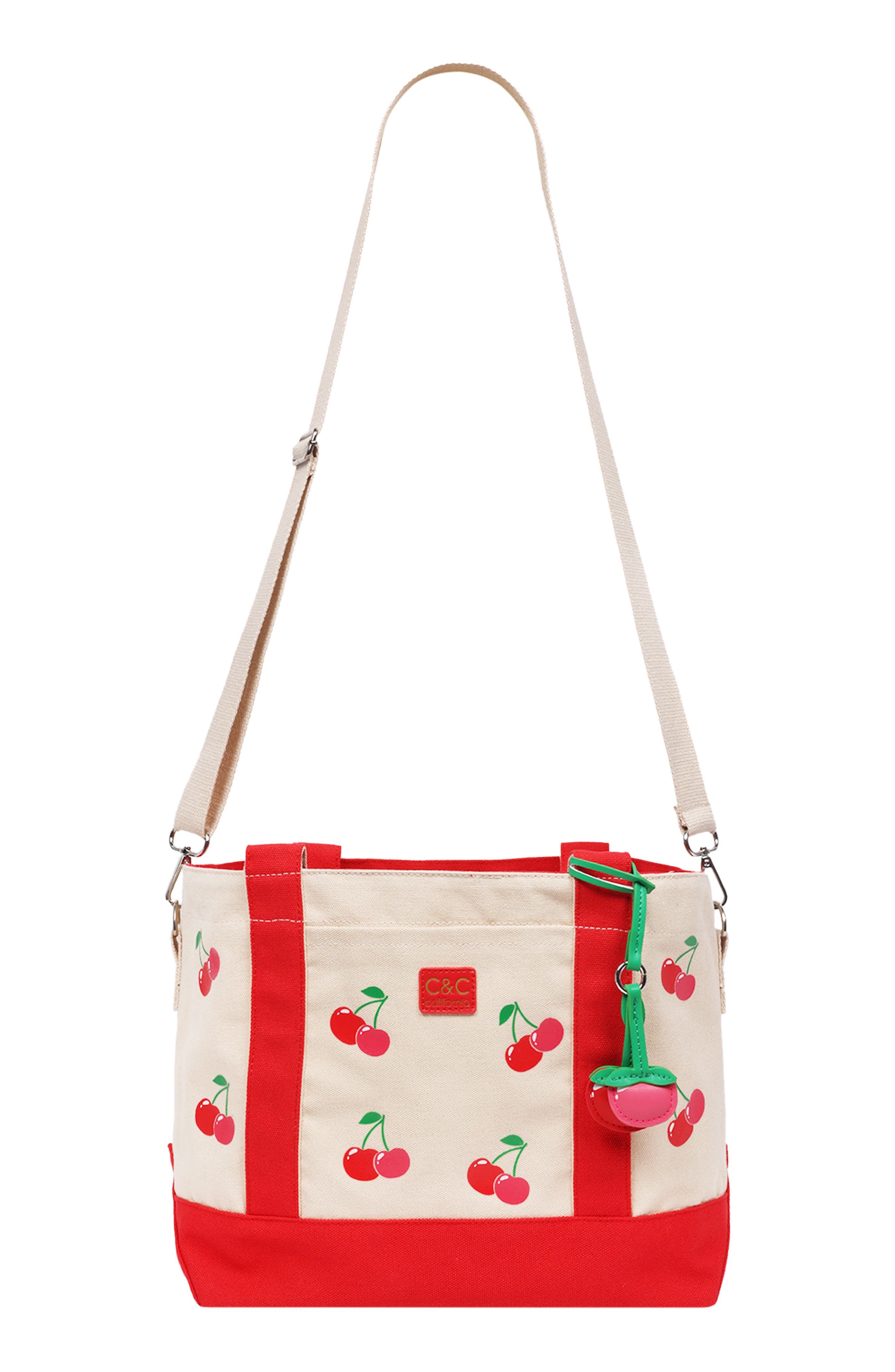 C & C California Cherry Print Tote Bag, Alternate, color, Red