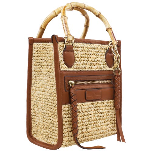 Tommy Bahama Leather And Raffia Handle Tote In Brown
