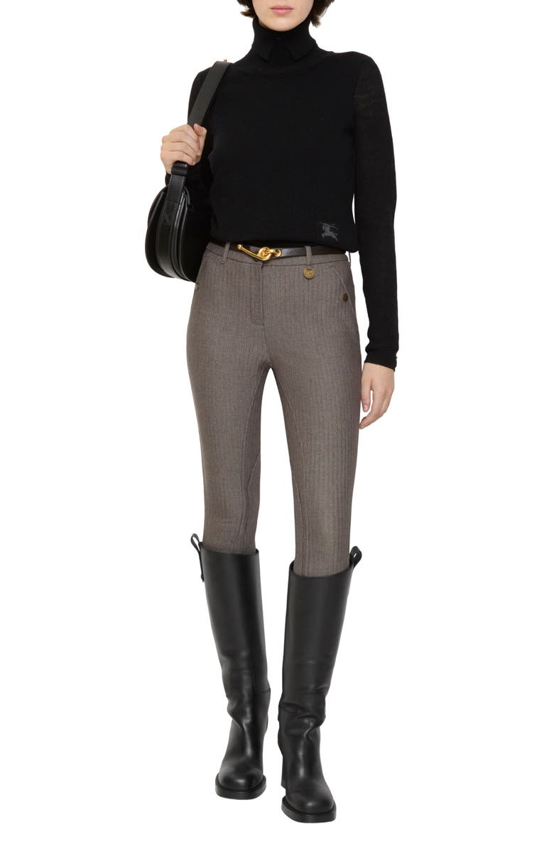 Burberry Herringbone High Waist Jodhpurs, Alternate, color, Walnut Brown/ Taupe Beige