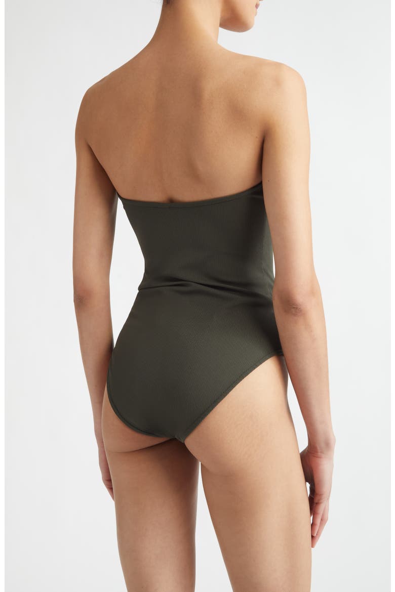 Ribbed Strapless One-Piece Swimsuit, Alternate, color, DARK GREEN