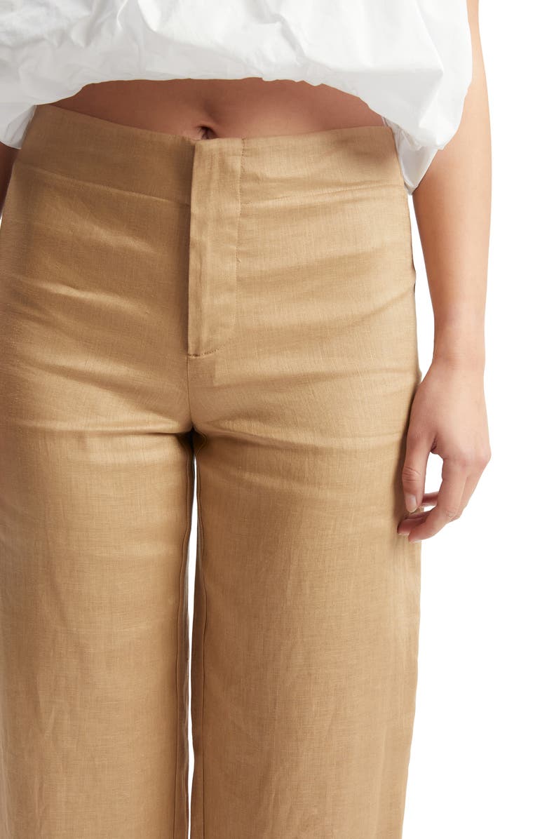 Bardot Balia Hipster High Waist Linen Pants, Alternate, color, Latte