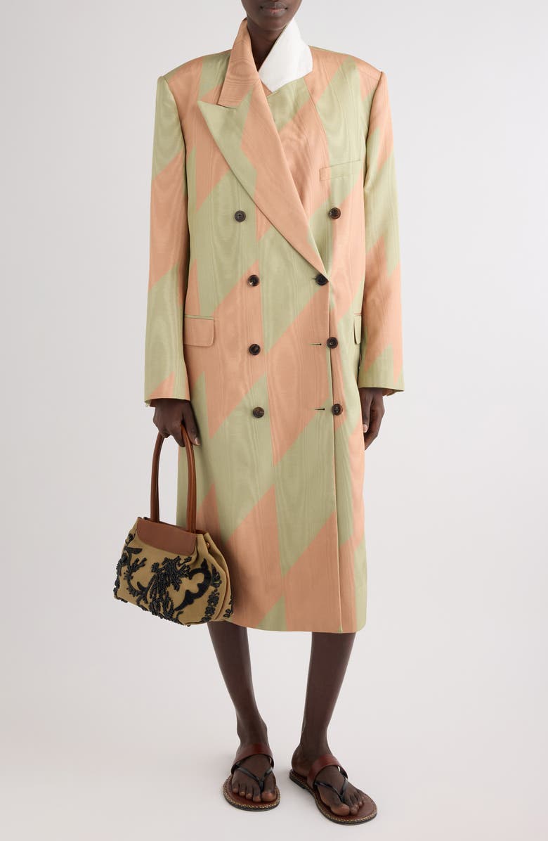 Dries Van Noten Barrysta Broken Stripe Double Breasted Moire Overcoat, Alternate, color, Pistache