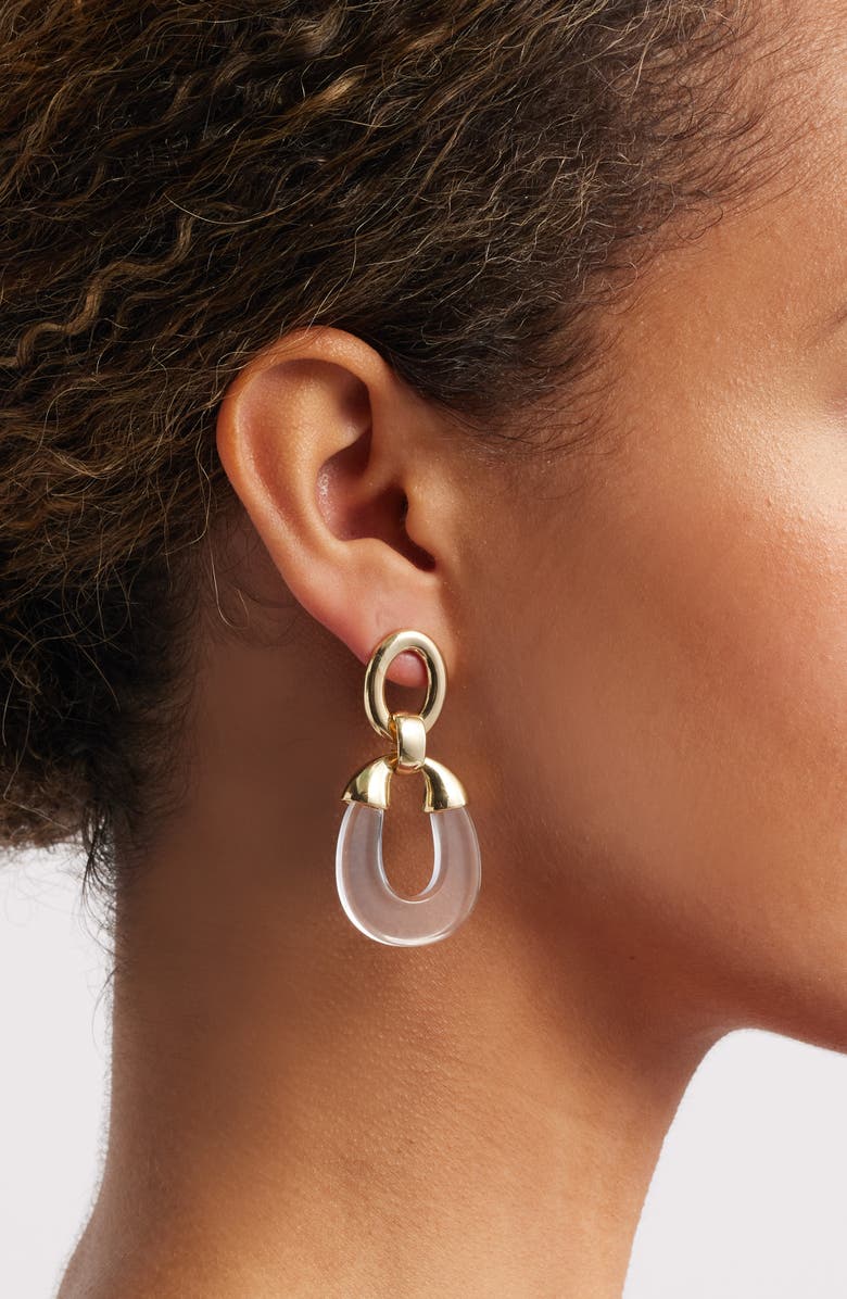 Nordstrom Capped Frontal Hoop Drop Earrings, Alternate, color, Clear- Gold