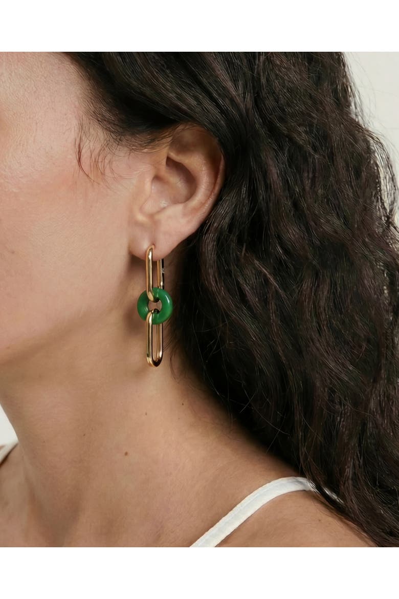 Della Convertible link large gold jade earrings, Alternate, color, Bright green