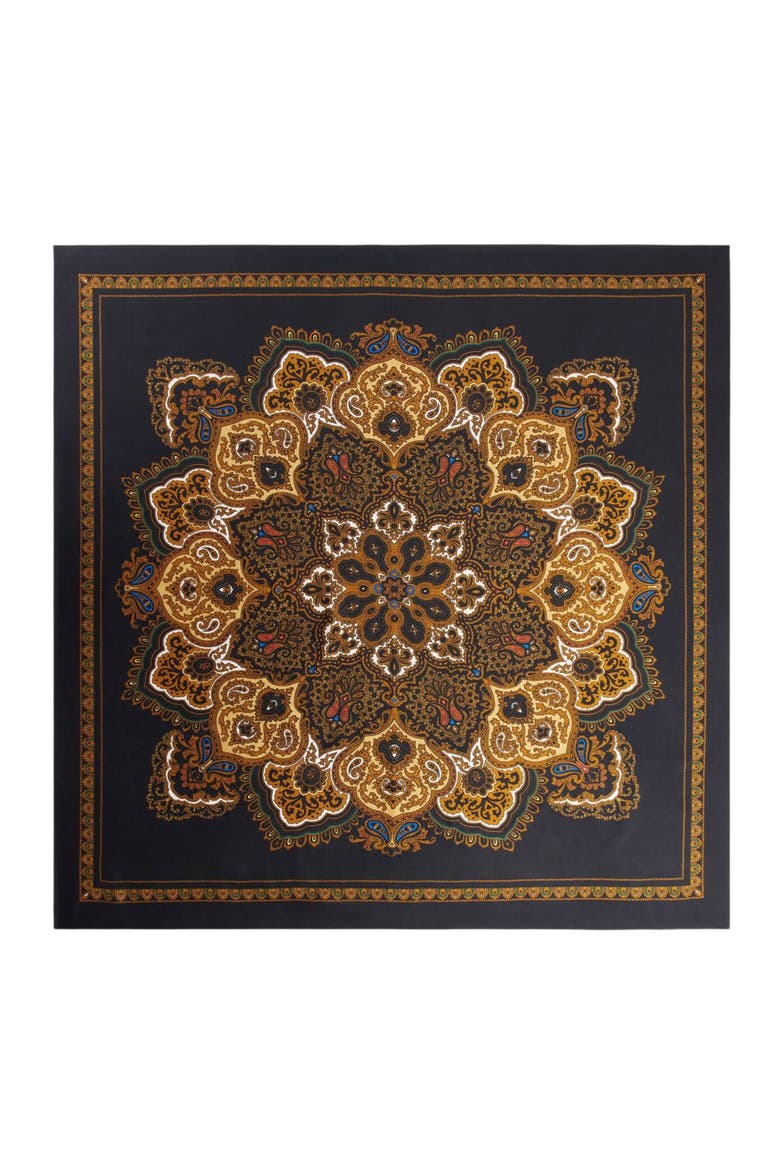 Silk bandana print scarf, Main, color, Black / ocher