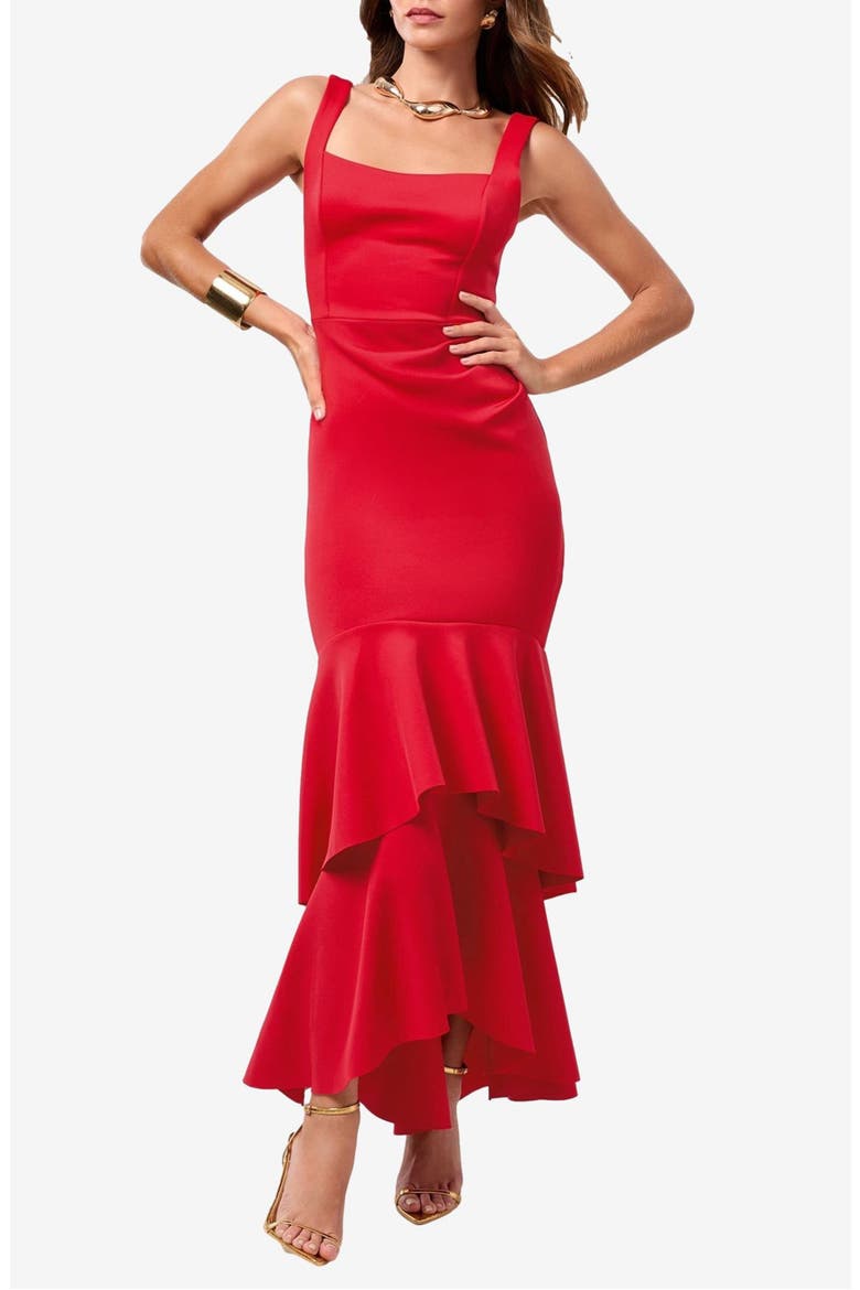 Red Tiered Ruffle Cocktail Dress, Main, color, RED