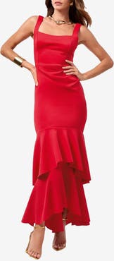 Lipsy Red Tiered Ruffle Cocktail Dress