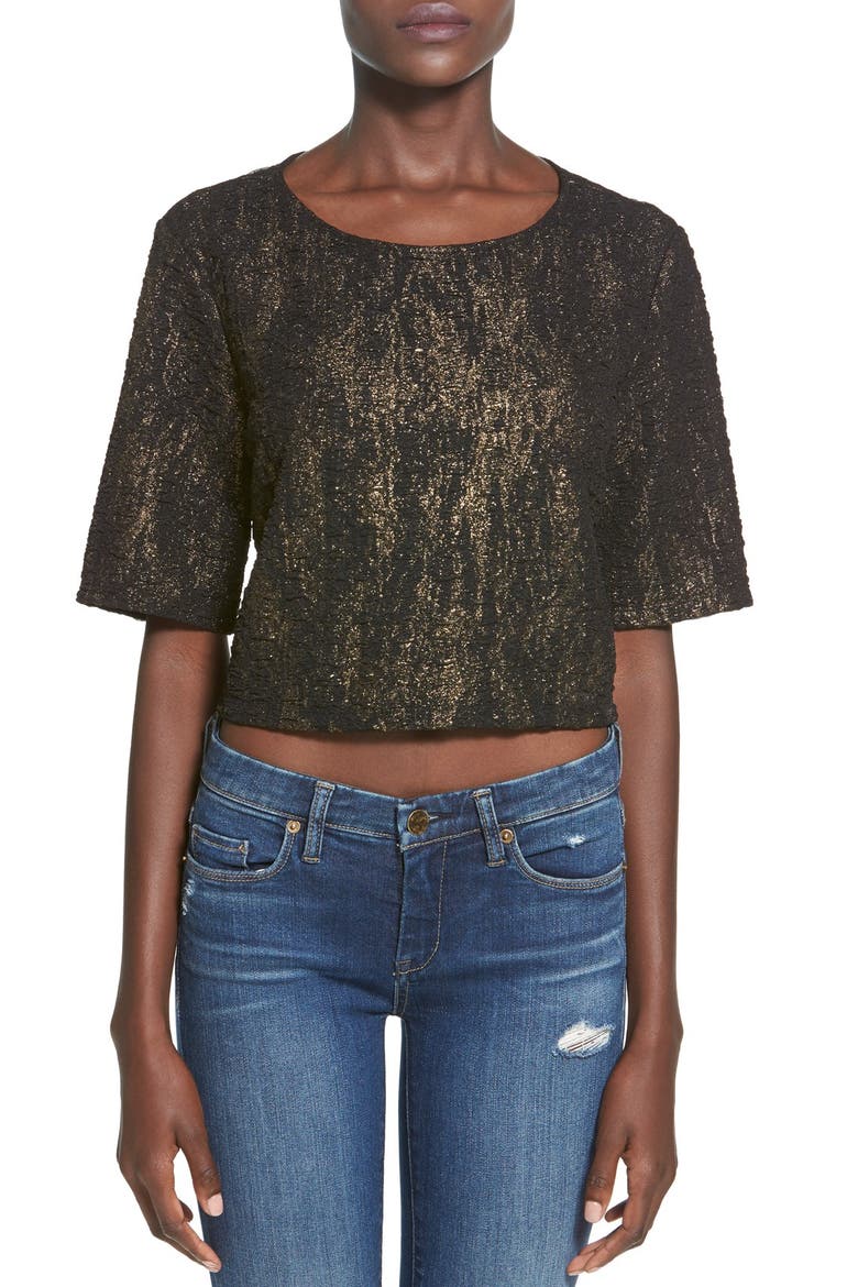 Shimmer Crop Top, Main, color, BLACK METALLIC GOLD