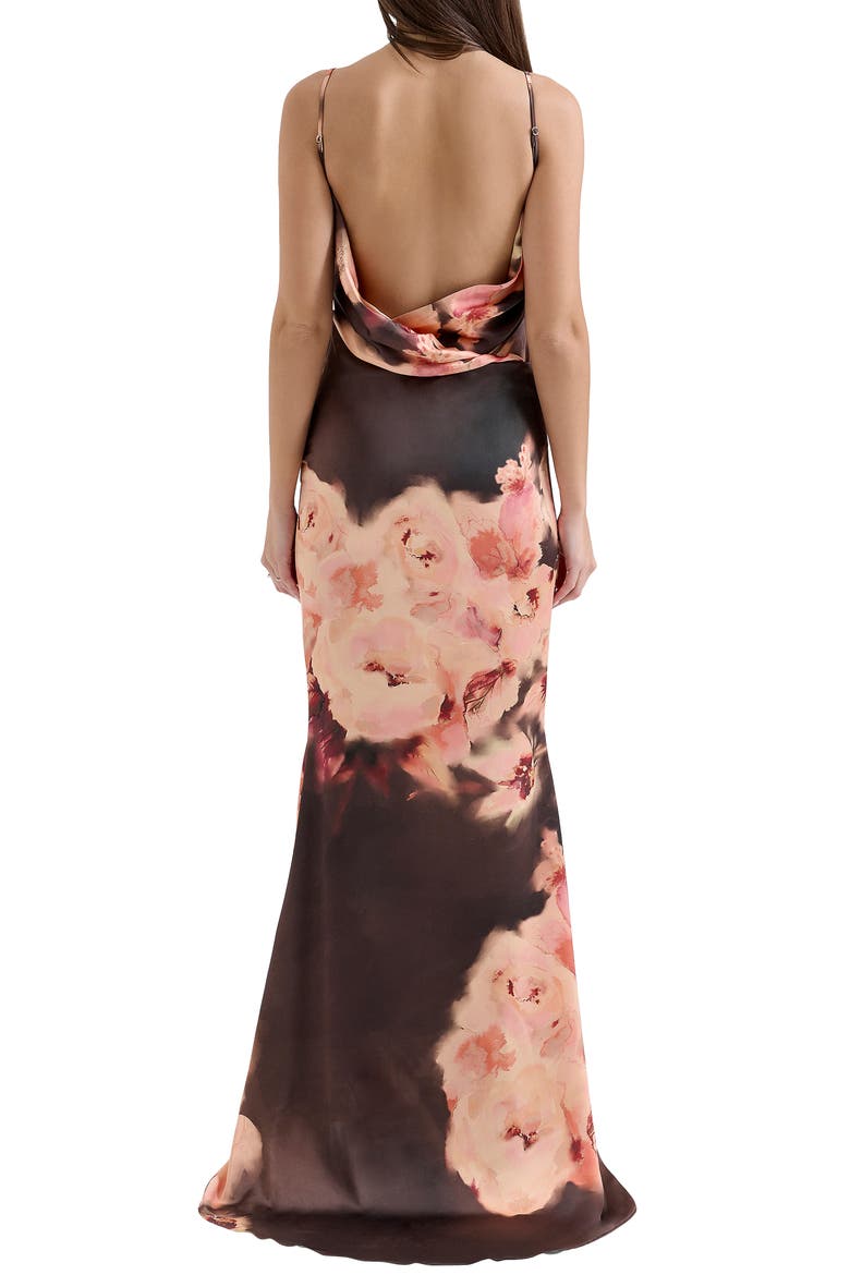 Mariamma Placement Print Satin Gown, Alternate, color, FLORAL PRINT