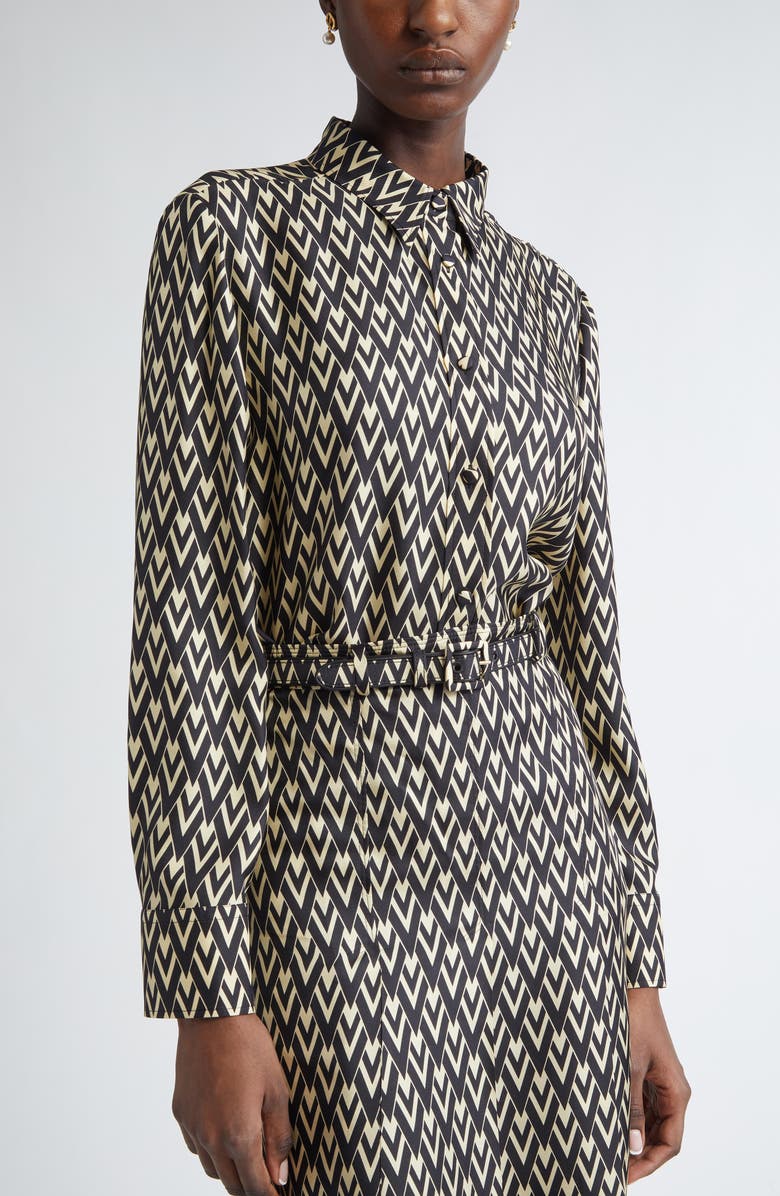 Valentino Garavani Toute la V Silk Twill Button-Up Shirt, Alternate, color, 