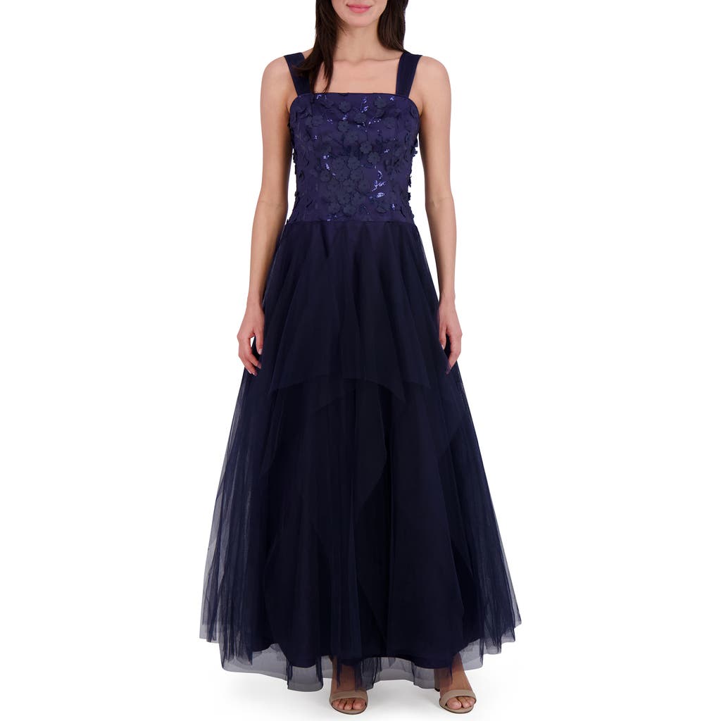 Eliza J Sequin & Floral Appliqué Tulle Dress