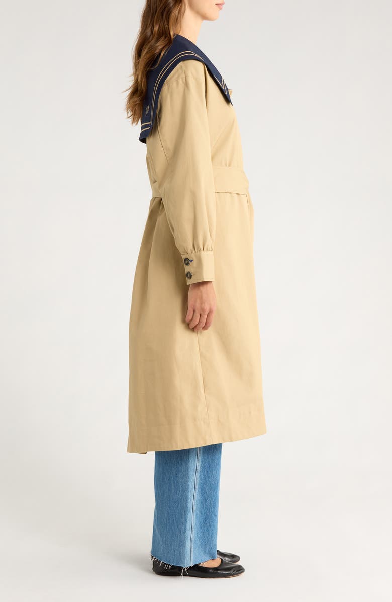 Damson Madder Ella Organic Cotton Trench Coat, Alternate, color, Navy/ Tan