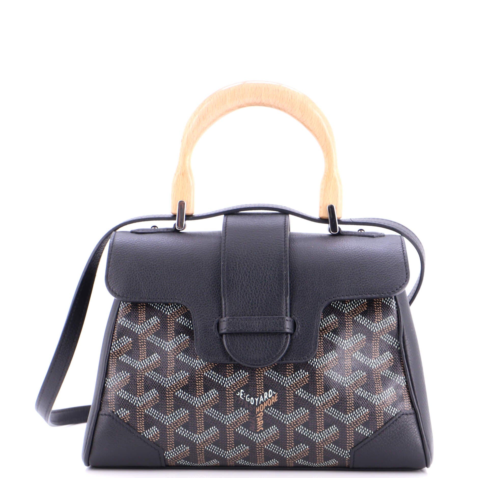 Pre-Owned Goyard Saigon Top Handle Bag Coated Canvas with Leather Mini, Main, color, Black