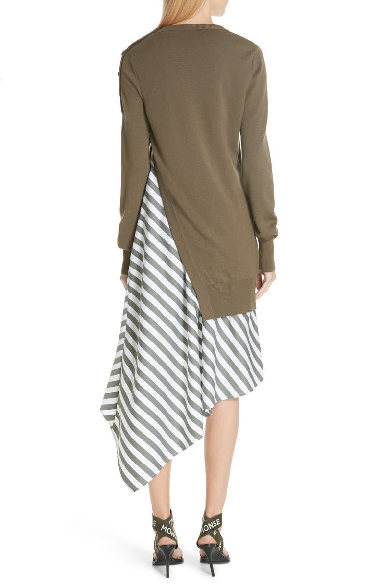 MONSE Knit & Stripe Poplin Asymmetrical Dress | Nordstrom