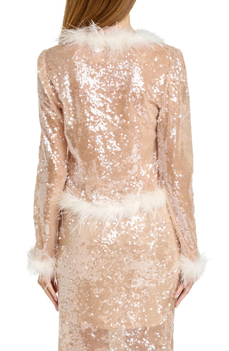 WAYF Coco Feather Trim Sequin Top, Alternate, color, Beige