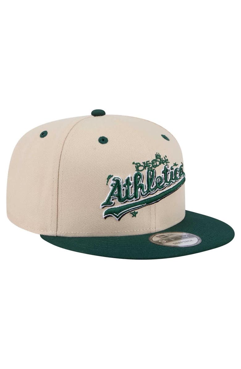 New Era Men's New Era Cream/Green Athletics Team Art 9FIFTY Snapback Hat, Alternate, color, 