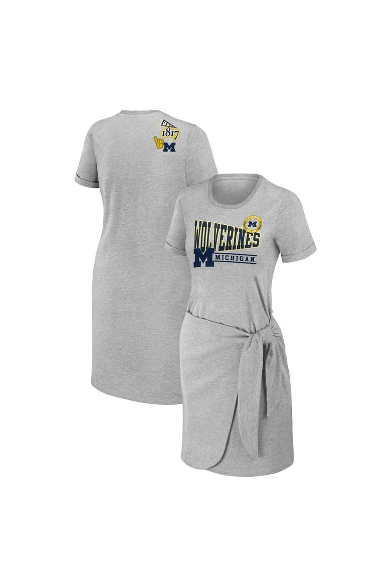 Women's WEAR by Erin Andrews Heather Gray Michigan Wolverines Knotted T-Shirt Dress, Alternate, color, Heather Gray