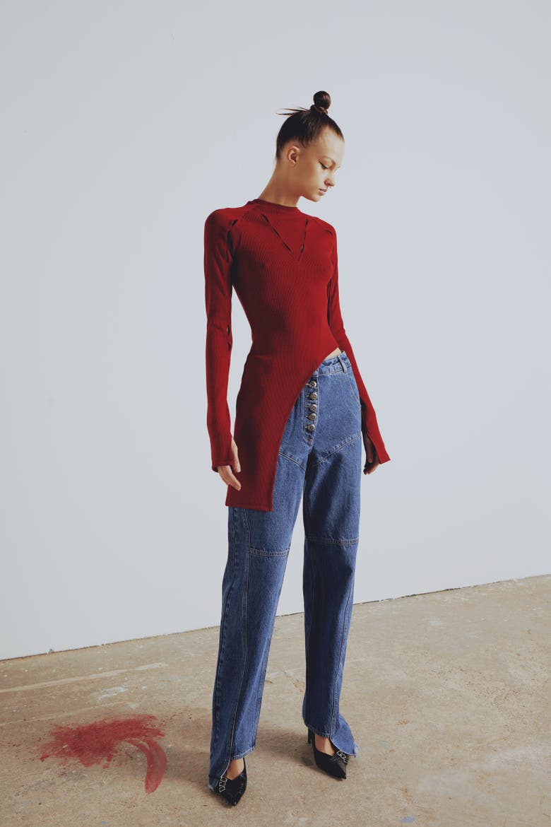Your *Itch 2 Tones Rib Long Sleeve Top, Main, color, Red