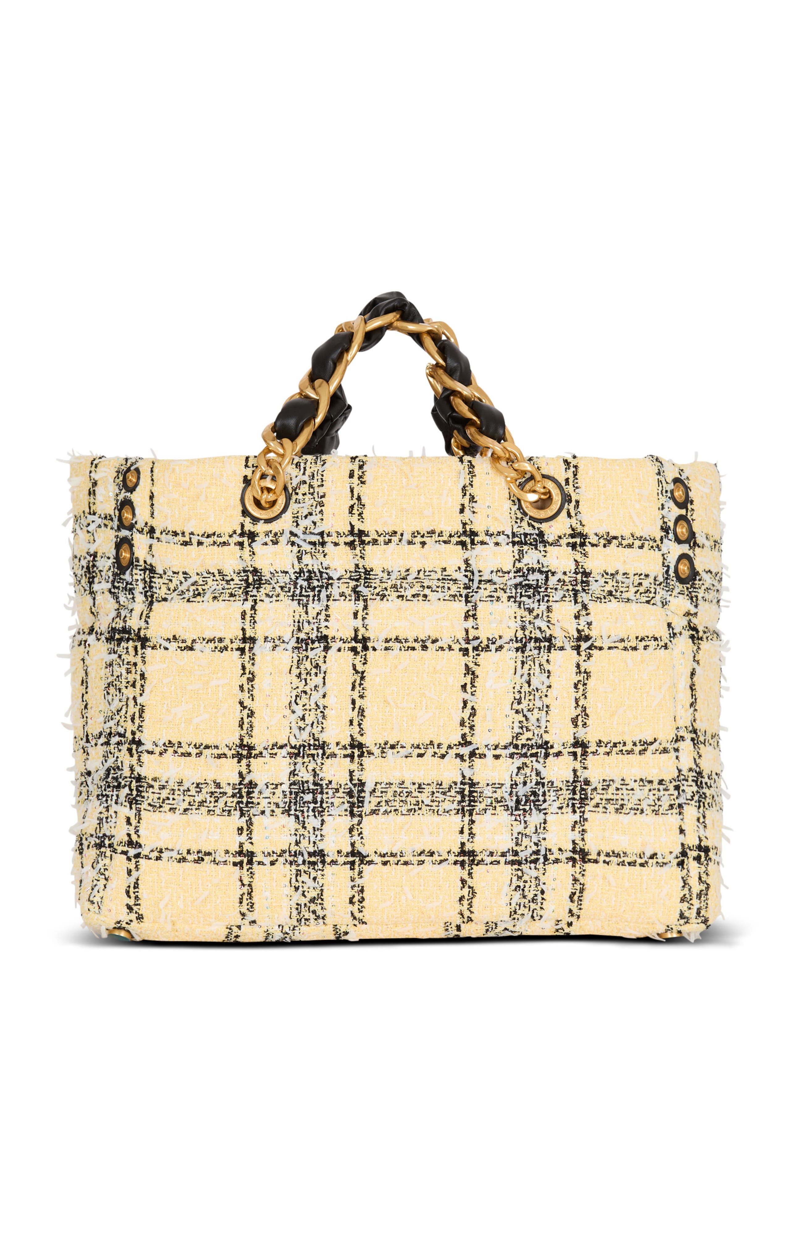 Balmain Plaid tweed 1945 tote bag, Alternate, color, Yellow