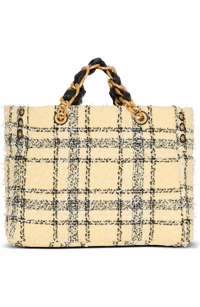 Balmain Plaid tweed 1945 tote bag, Alternate, color, Yellow