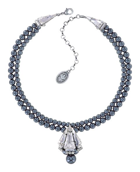 Double Strand Spikes & Pearls Crystal Pendant