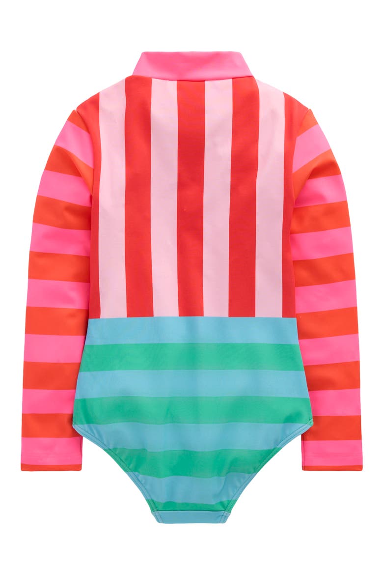 Kids' Long Sleeve Zip-Up One-Piece Rashguard Swimsuit, Alternate, color, MULTI HOTCHPOTCH STRIPE