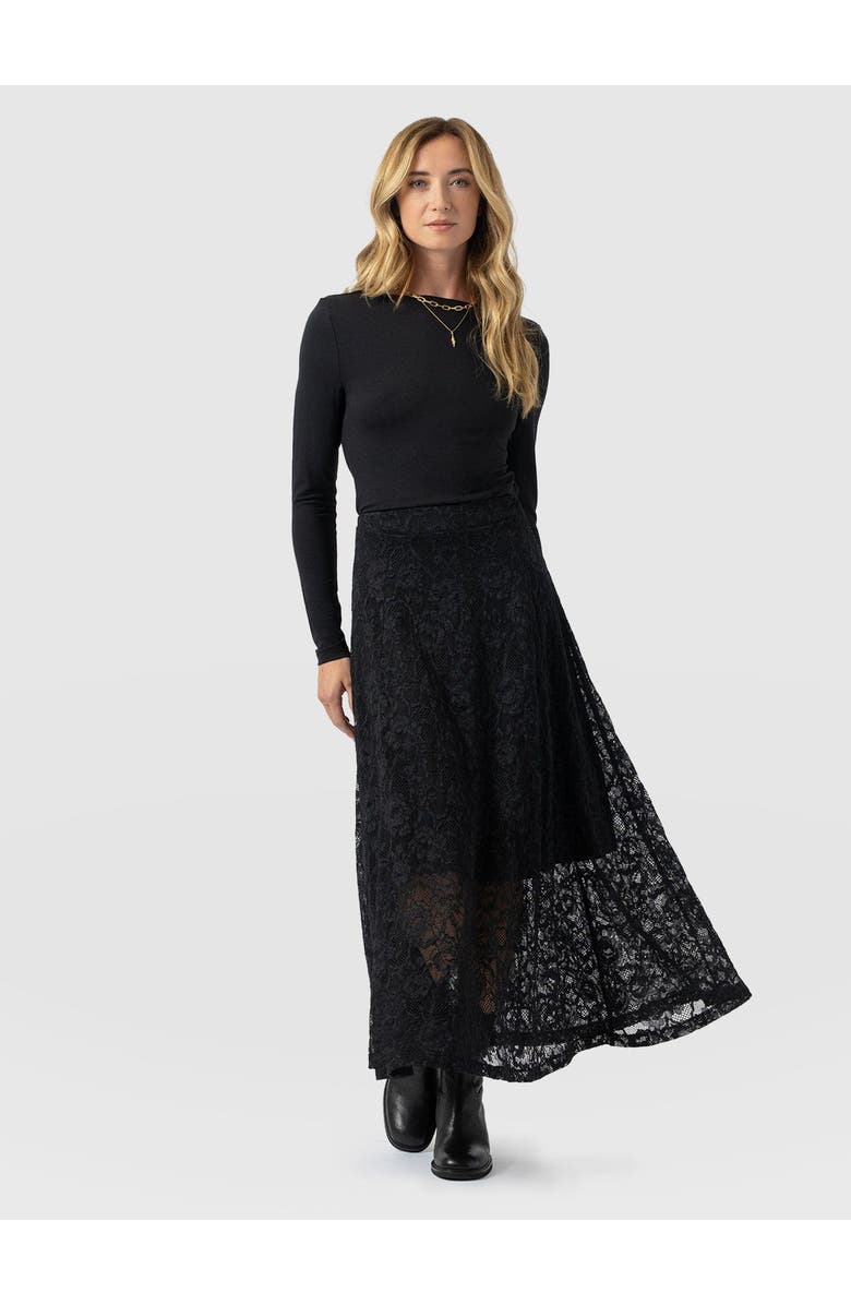 Saint + Sofia Lana A-Line Skirt, Alternate, color, Black Lace