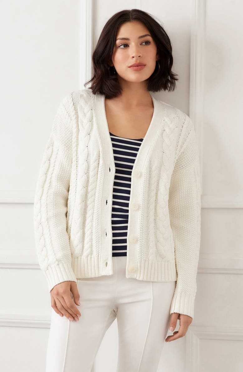 Karen Kane Cable Stitch Cardigan, Alternate, color, Cream