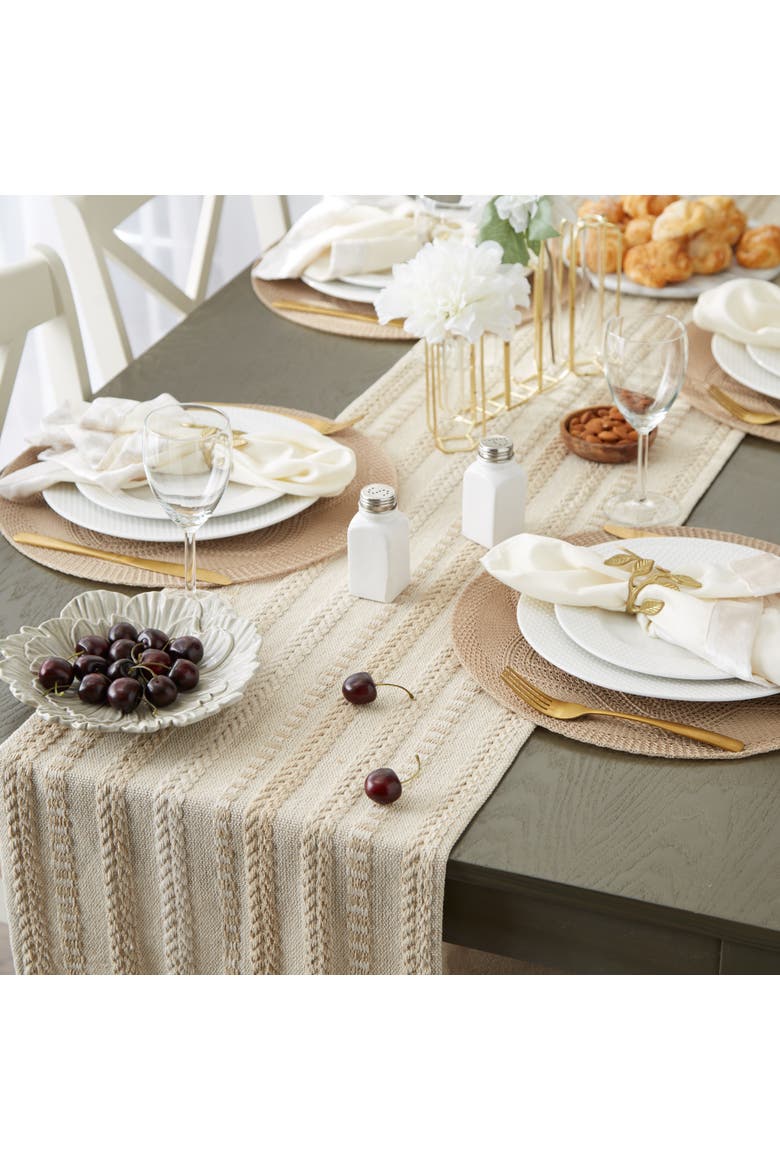 Braided Stripe Jacquard Table Runner, Alternate, color, Vintage Linen