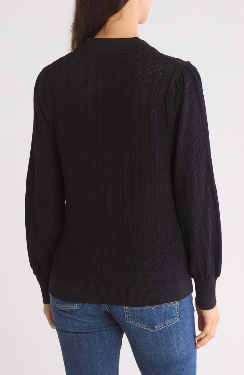 Adrianna Papell Pointelle Knit Polo Sweater, Alternate, color, 