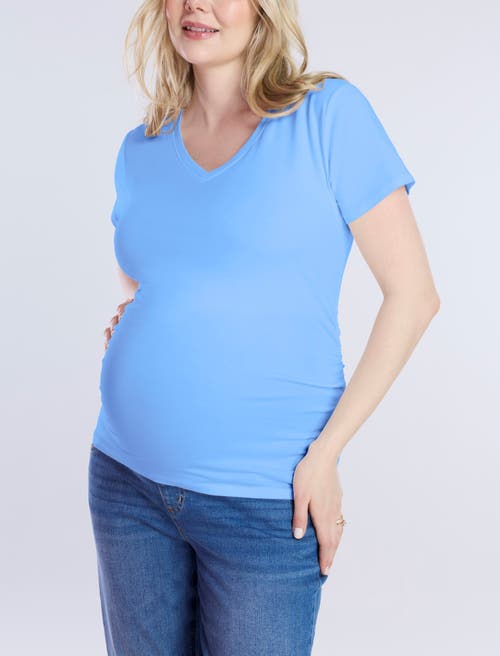 Motherhood Maternity V-neck Side-ruched Maternity Short Sleeve Tee In Provence