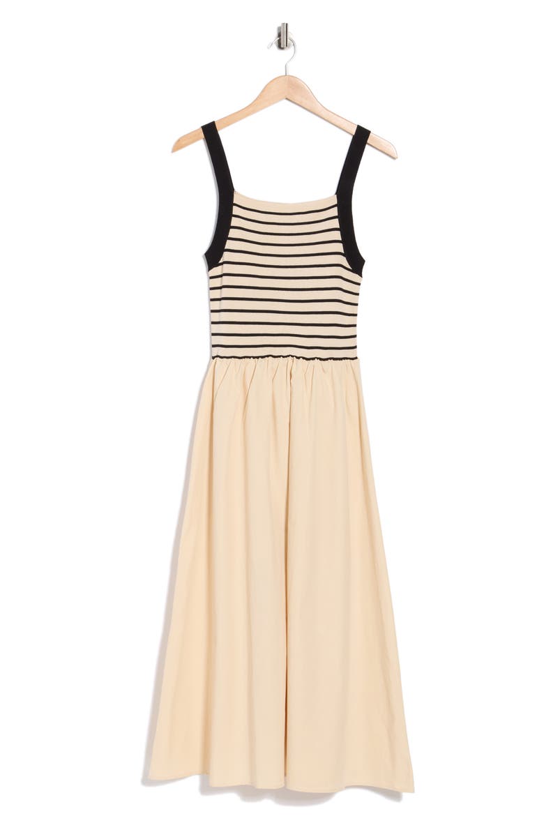 Stripe Sleeveless Mixed Media Midi Dress, Alternate, color, LIGHT KHAKI